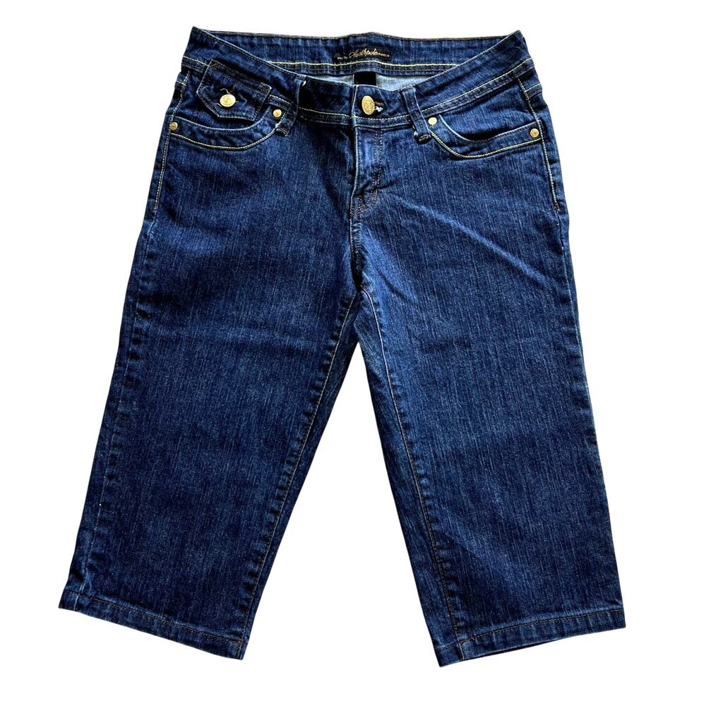 Southpole Denim Bermuda Shorts Sz 9 Dark Wash Y2K Bedazzled Pocket Stretch Jorts